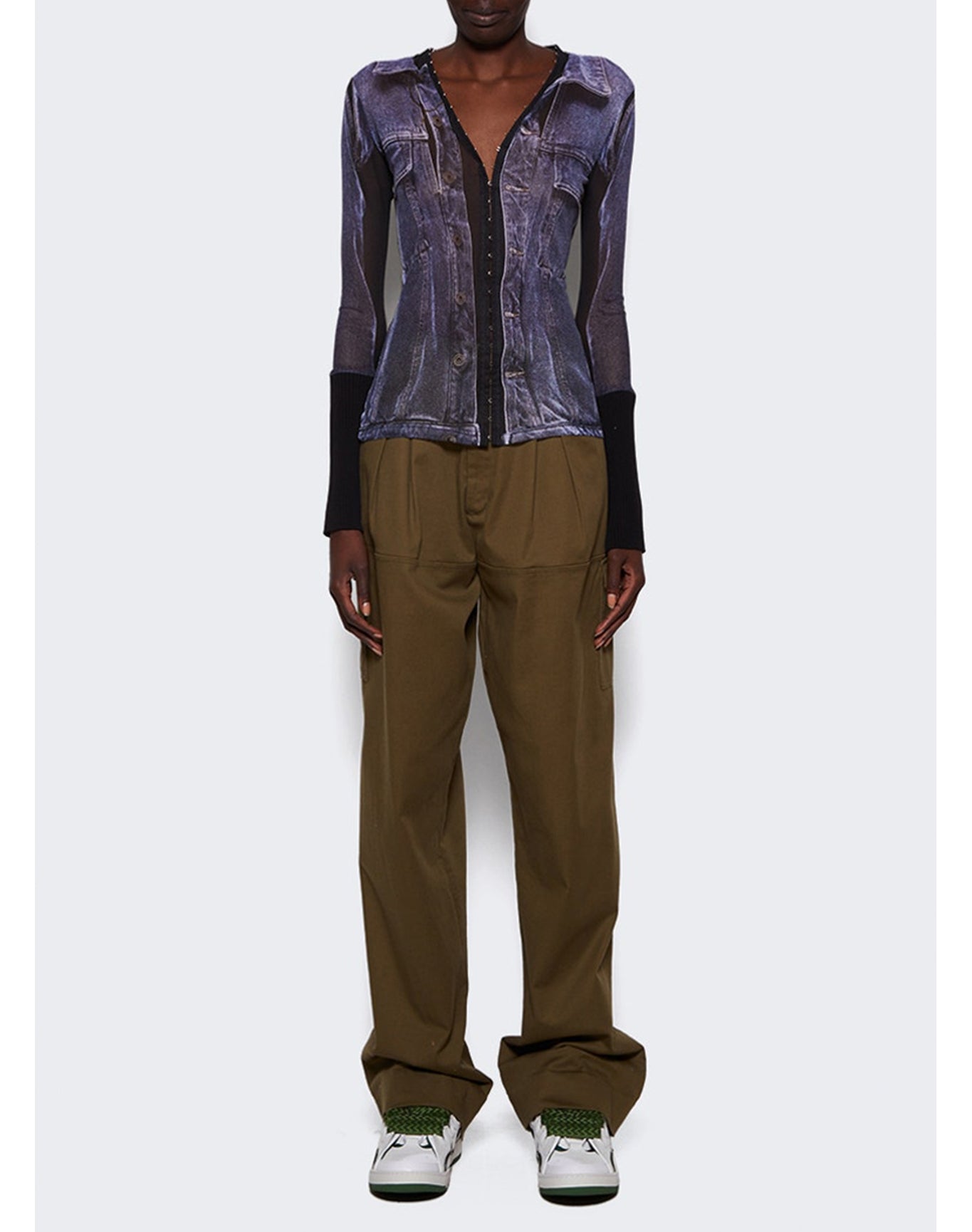 Y/Project | Women | Jean Paul Gaultier Trompe-l'oeil Denim Sheer Hook Eye Top | Black x White