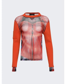 Y/Project x Jean Paul Gaultier | Women |Trompe-l'oeil Ruffle Cardigan Top | Burnt Orange