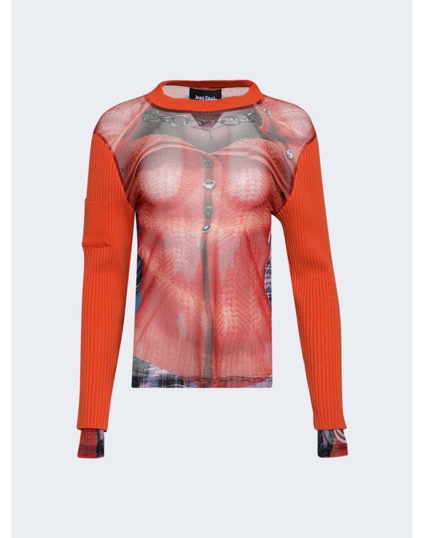 Y/Project x Jean Paul Gaultier | Women |Trompe-l'oeil Ruffle Cardigan Top | Burnt Orange