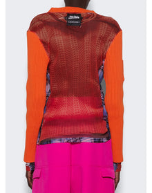 Y/Project x Jean Paul Gaultier | Women |Trompe-l'oeil Ruffle Cardigan Top | Burnt Orange