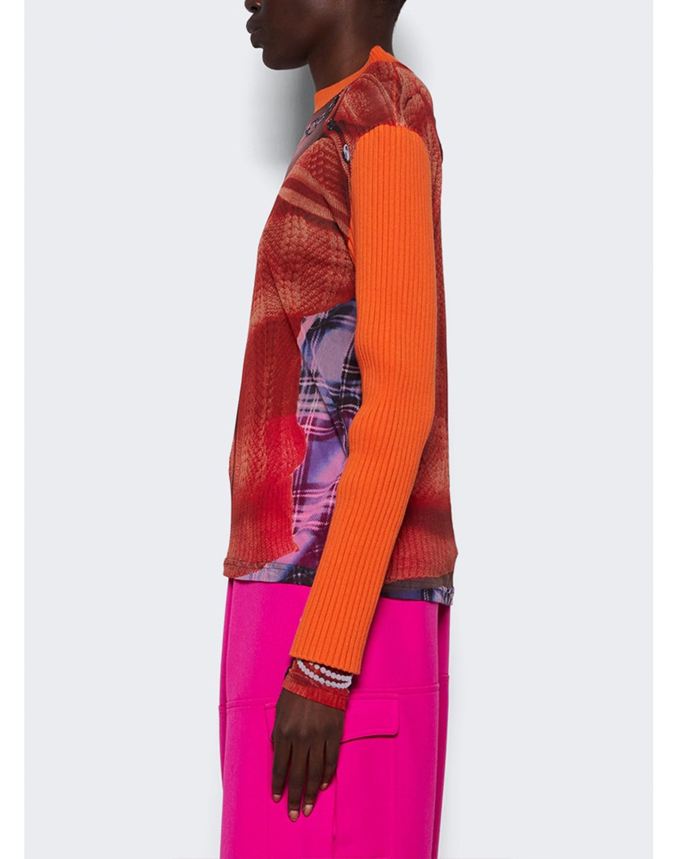 Y/Project x Jean Paul Gaultier | Women |Trompe-l'oeil Ruffle Cardigan Top | Burnt Orange