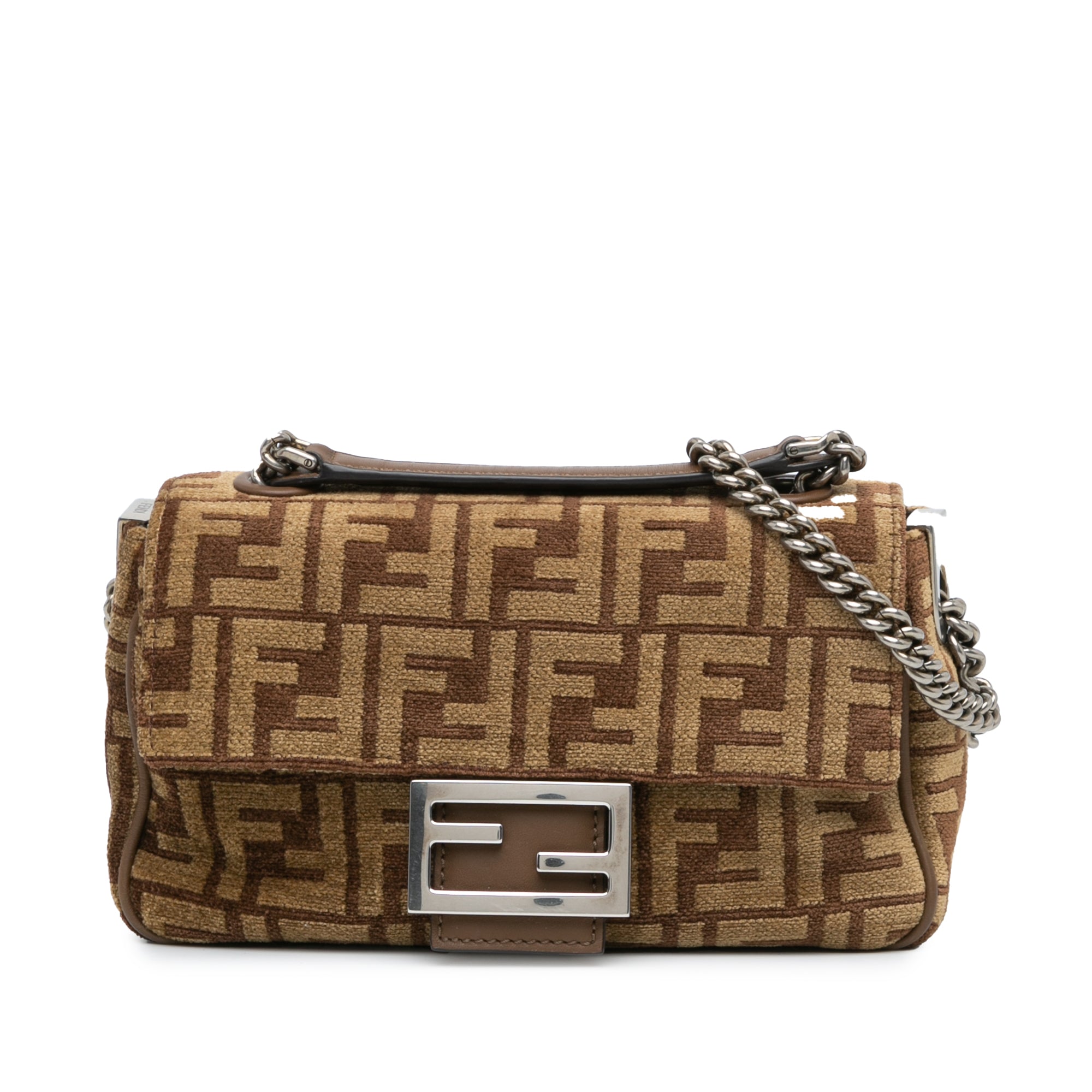 Fendi | Pre-Owned Zucca Wool Chain Midi Baguette | Brown