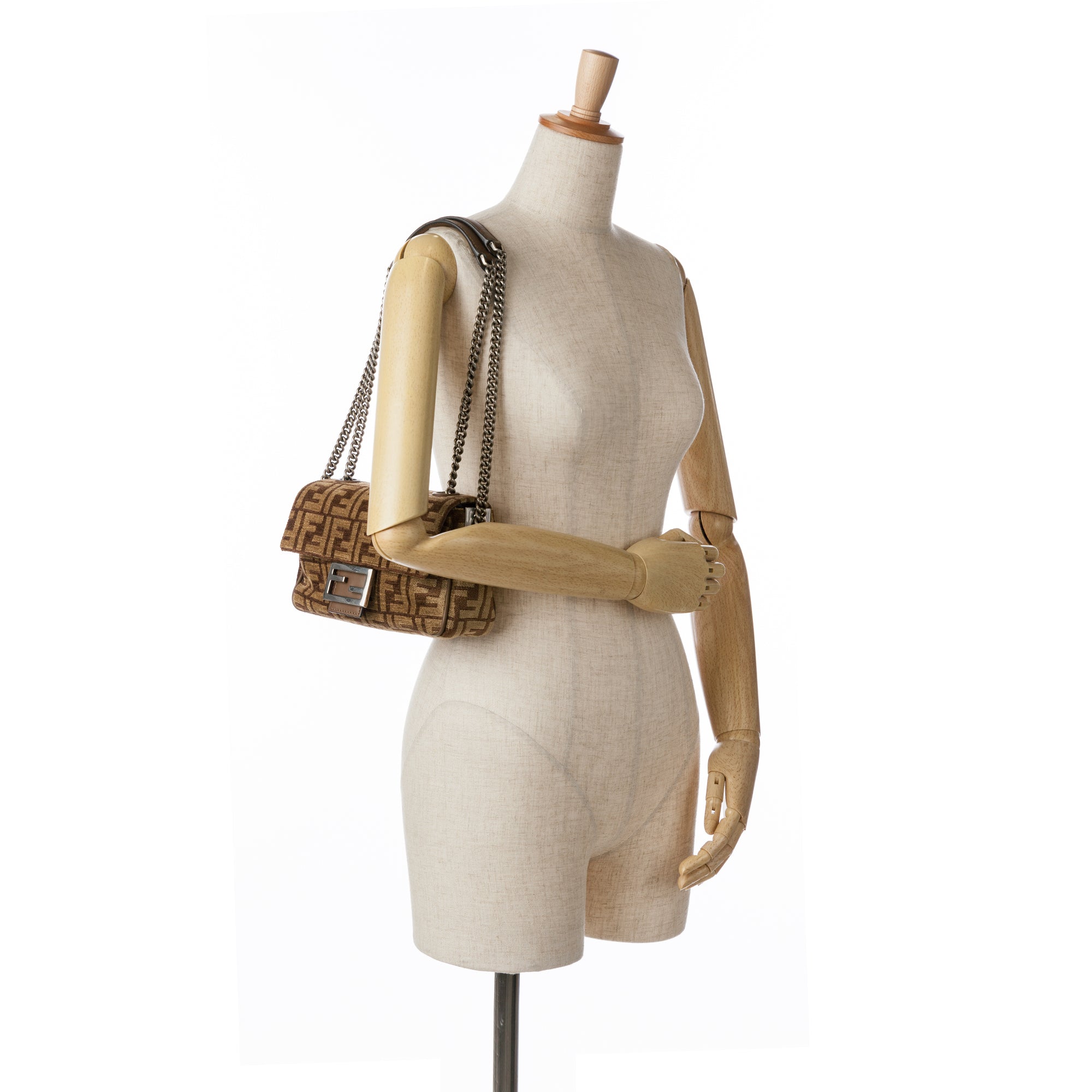 Fendi | Pre-Owned Zucca Wool Chain Midi Baguette | Brown