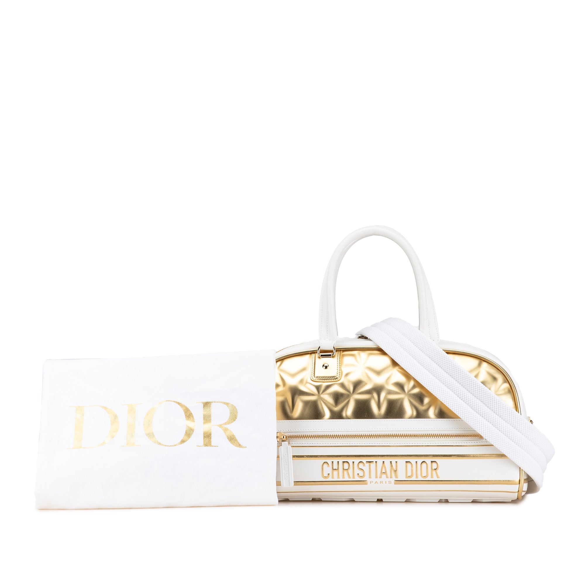 Dior | Pre-Owned Medium Padded Etoile Leather Vibe Zip Bowling Bag | Gold