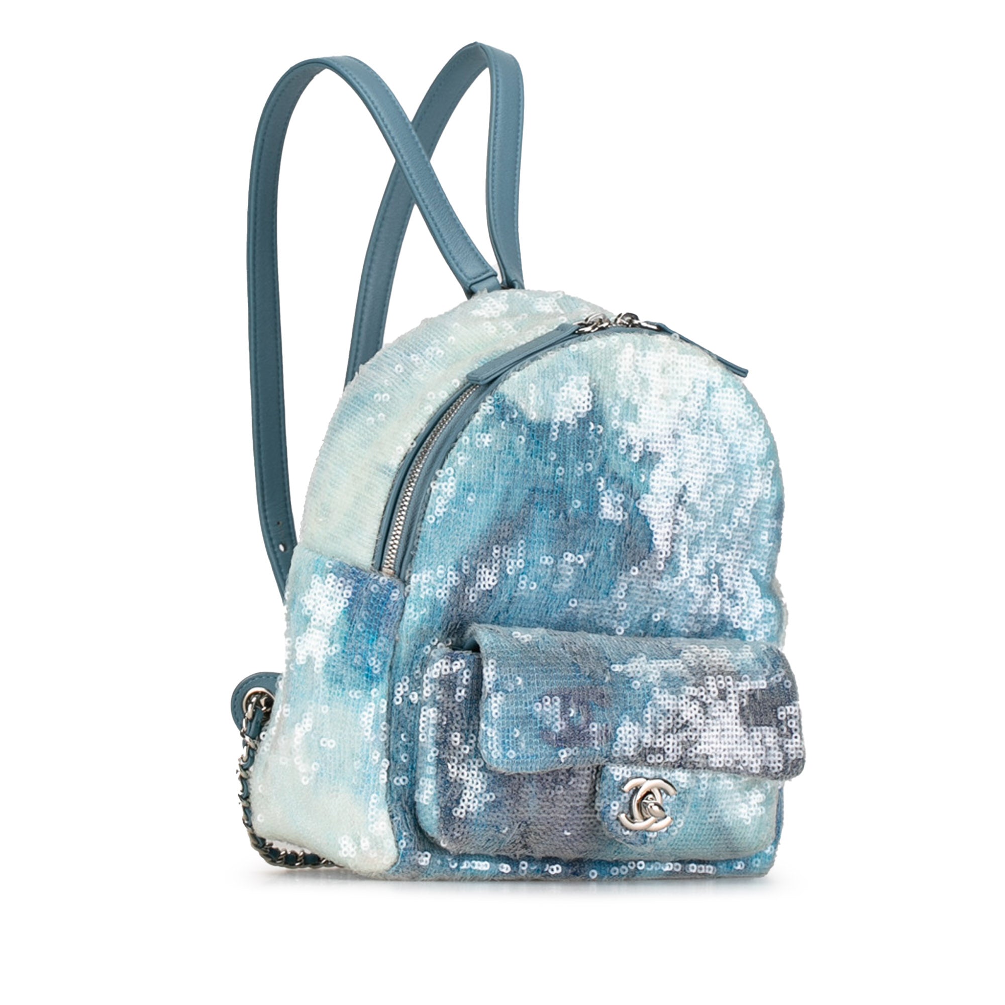 Chanel | Pre-Owned Mini Sequins and Lambskin Waterfall Backpack - I | Blue/Light Blue