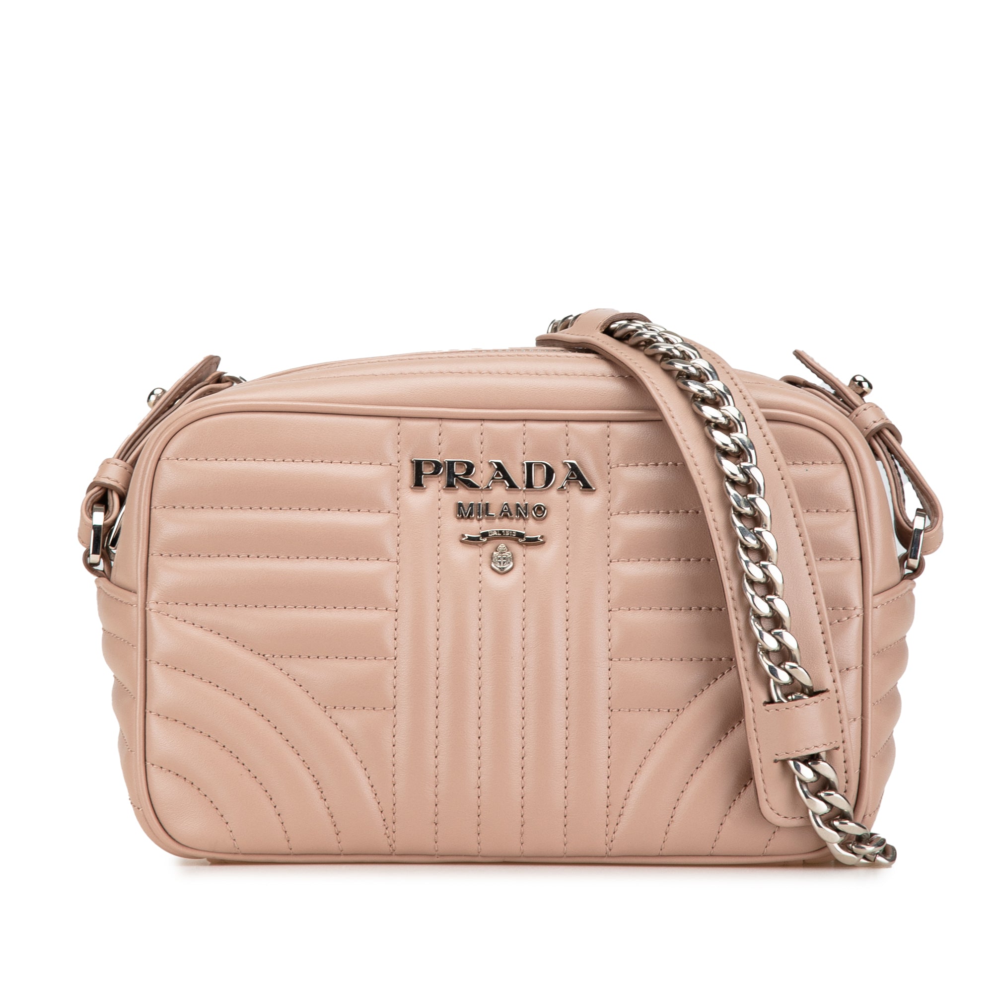 Prada | Pre-Owned Soft Calf Diagramme Crossbody | Brown