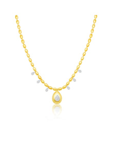 Yellow Silver Teardrop Diamond Pendent Necklace | Two Tone Gold Plated Silver