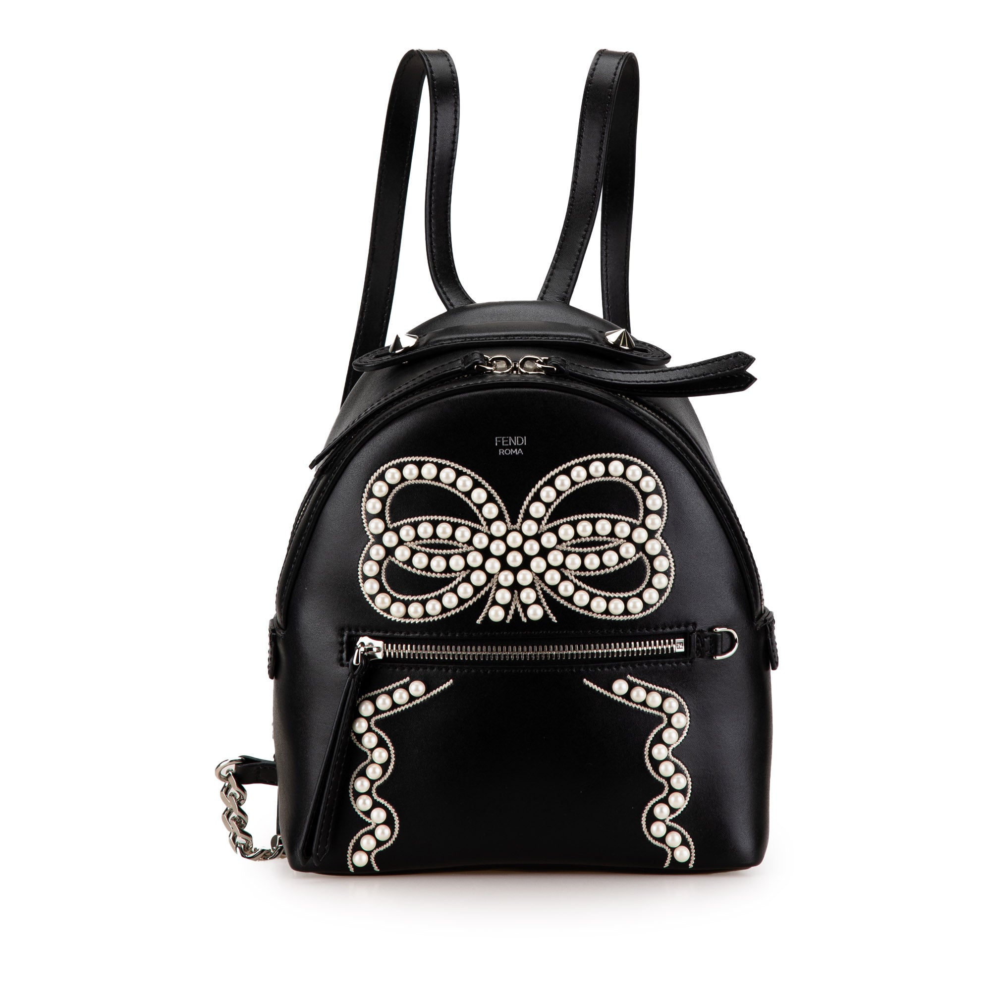 Fendi | Pre-Owned Mini By The Way Leather Ribbon Pearl Backpack | Black