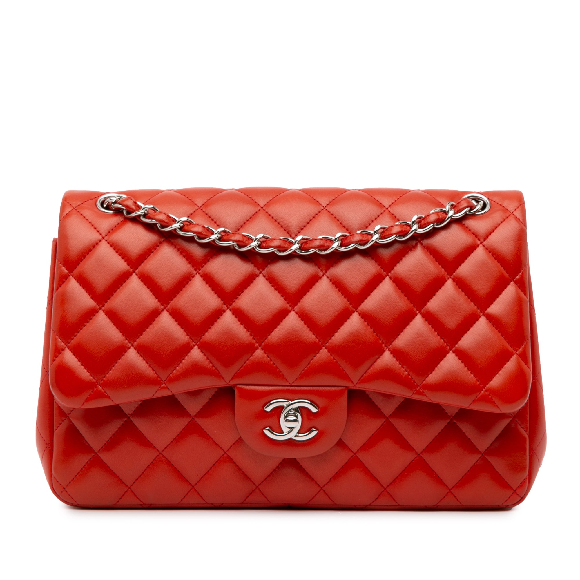 Chanel | Pre-Owned Jumbo Classic Lambskin Double Flap | Orange/Dark Orange