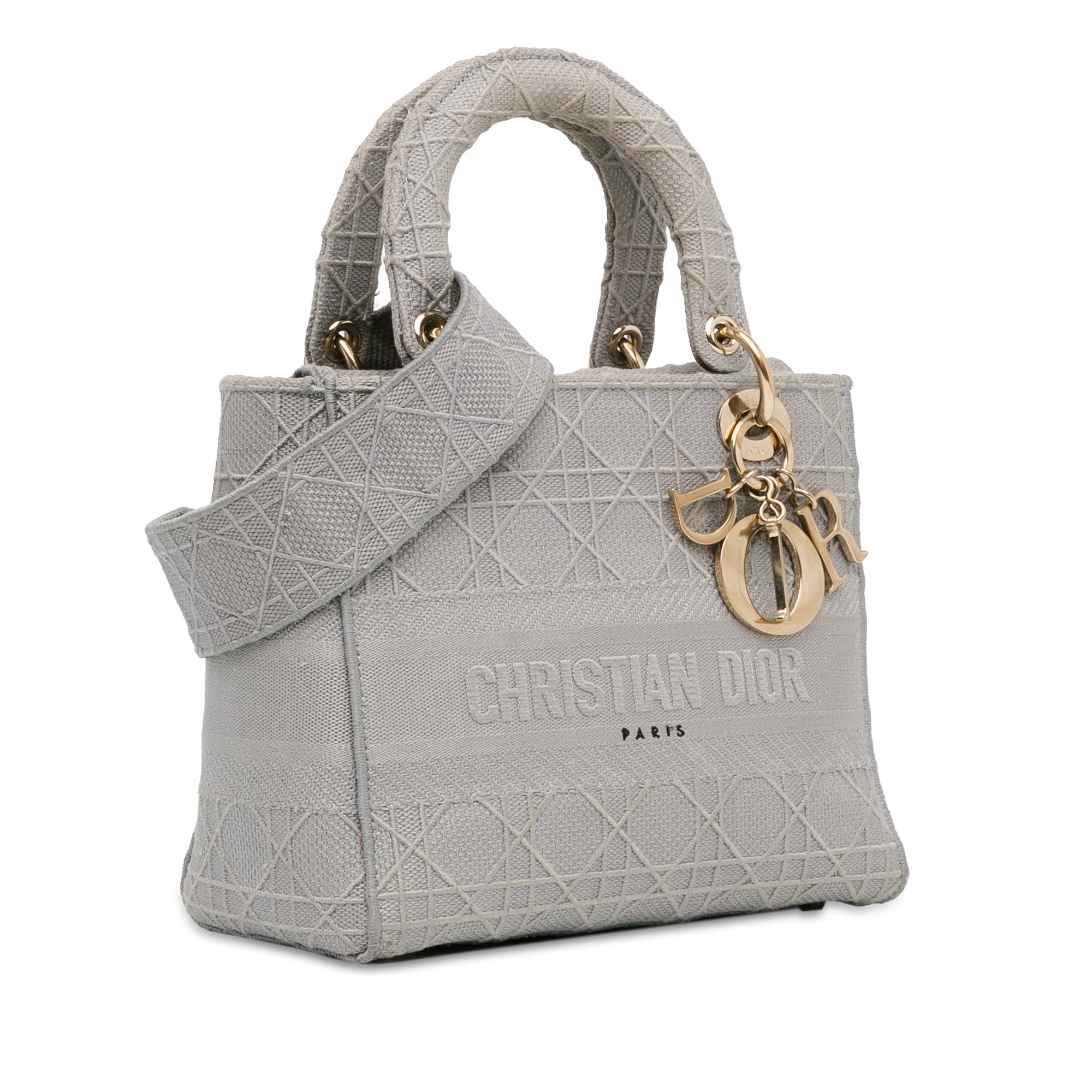 Dior | Pre-Owned Medium Canvas Cannage Lady D Lite - III | Gray/Light Gray