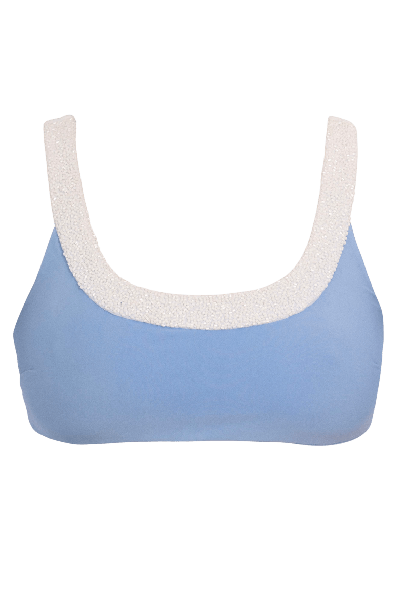 Zenya Hand - Beaded Embellished Bikini Top - White/Blue - Self - Adore