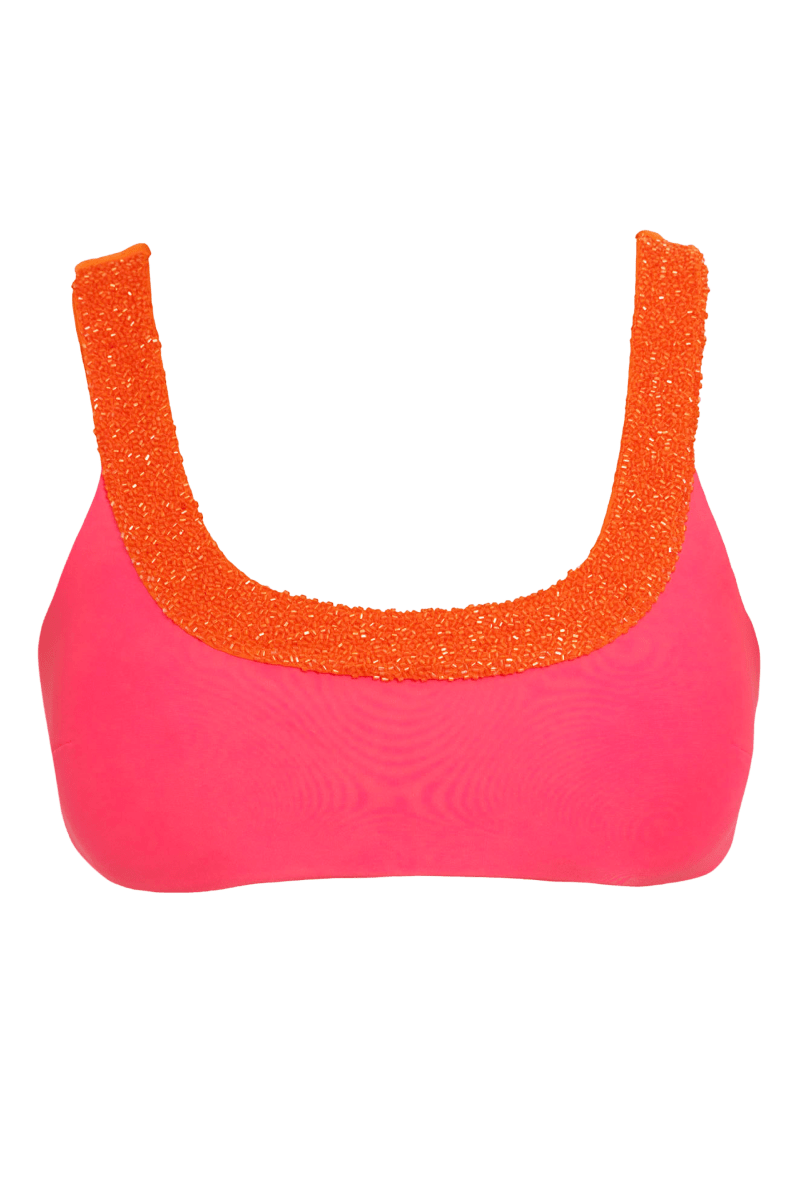 Zenya Hand - Beaded Embellished Bikini Top - Pink/Orange - Self - Adore