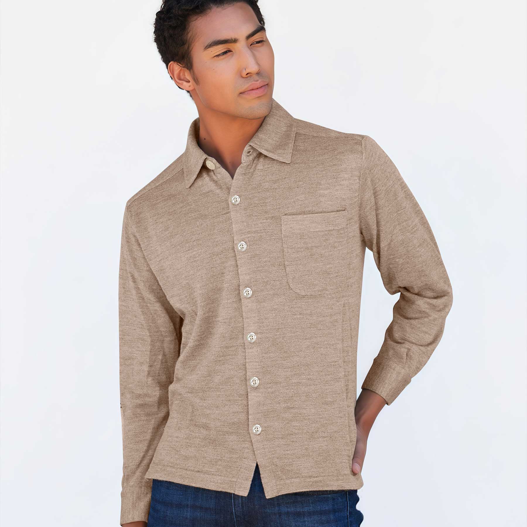 Men | Knit Shirt | Light Taupe