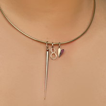 Adjustable Omega Choker with Small Ruby Quill Spike Charm, Number 8 Charm and Half Pavé Folded Heart Charm with Ruby