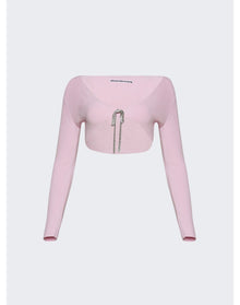 Alexander Wang | Women | V-neck Cropped Cardigan With Crystal Tie | Neon Light Pink