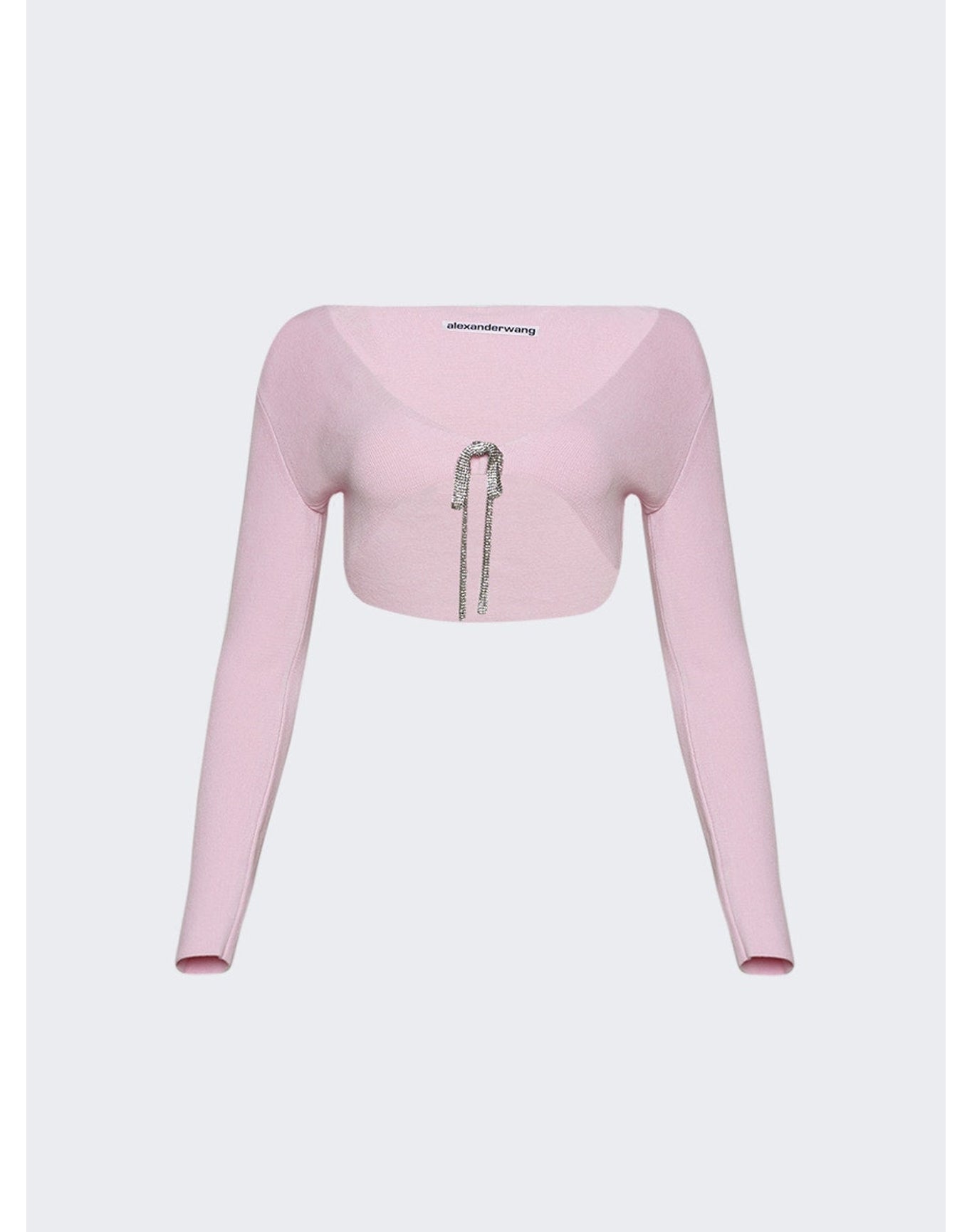 Alexander Wang | Women | V-neck Cropped Cardigan With Crystal Tie | Neon Light Pink