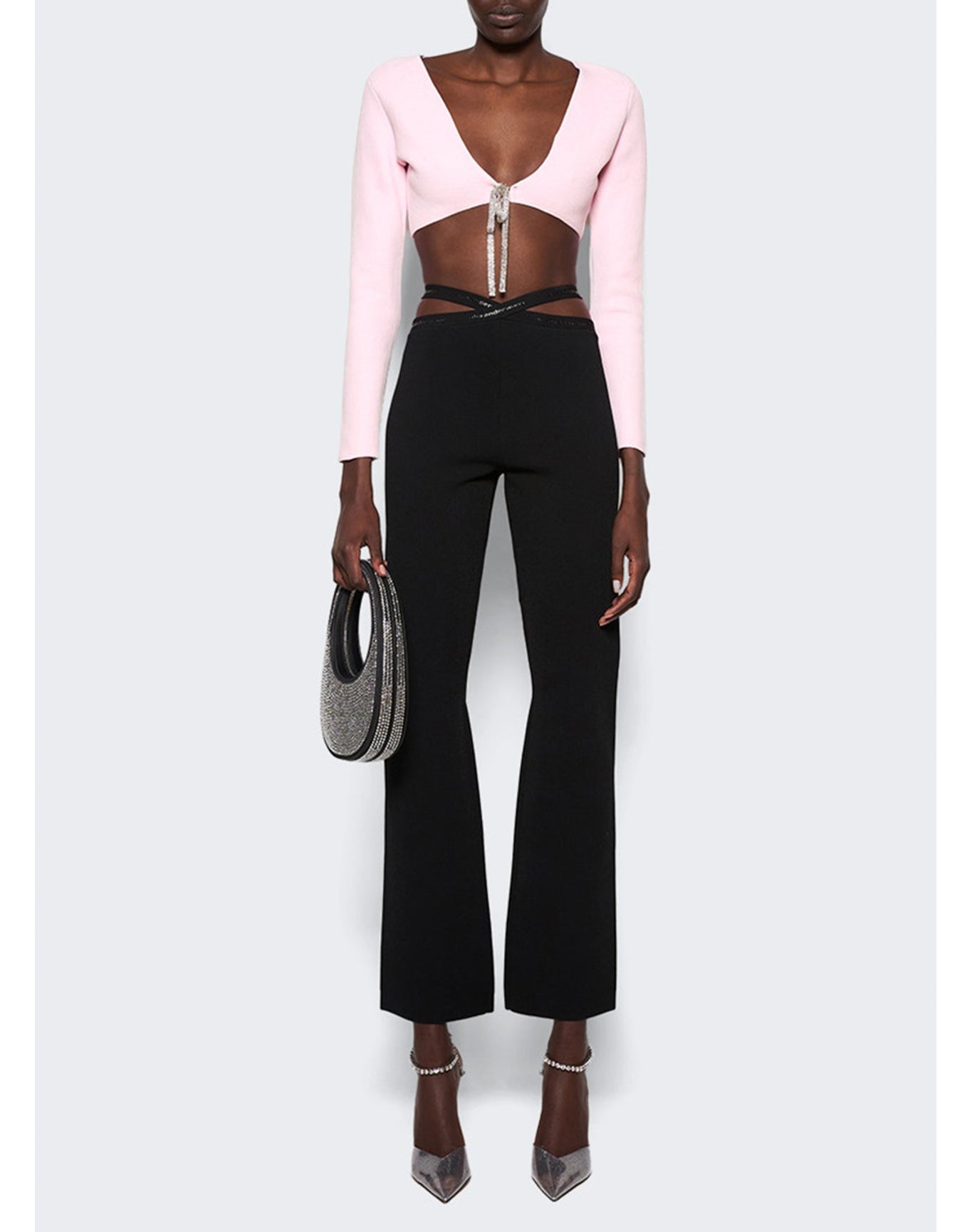 Alexander Wang | Women | V-neck Cropped Cardigan With Crystal Tie | Neon Light Pink