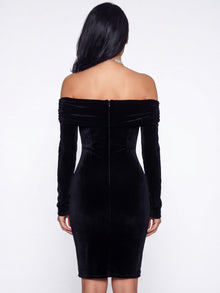 Ashton Off Shoulder Velvet Long Sleeve Bodycon Dress | Black