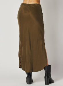Asymmetric Side Slit Bias Skirt | Autumn Olive