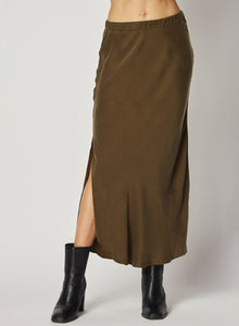 Asymmetric Side Slit Bias Skirt | Autumn Olive