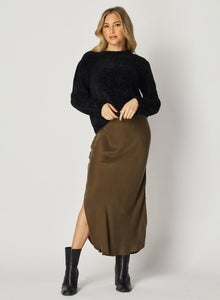 Asymmetric Side Slit Bias Skirt | Autumn Olive