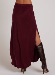 Asymmetric Side Slit Bias Skirt | Deep Plum