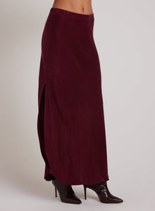 Asymmetric Side Slit Bias Skirt | Deep Plum