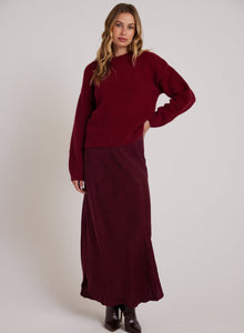Asymmetric Side Slit Bias Skirt | Deep Plum