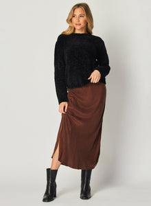 Asymmetric Side Slit Bias Skirt | Mahogany Brown