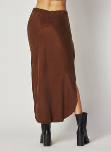 Asymmetric Side Slit Bias Skirt | Mahogany Brown