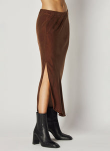 Asymmetric Side Slit Bias Skirt | Mahogany Brown