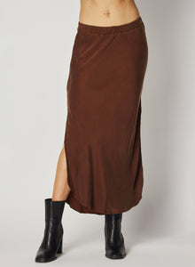 Asymmetric Side Slit Bias Skirt | Mahogany Brown