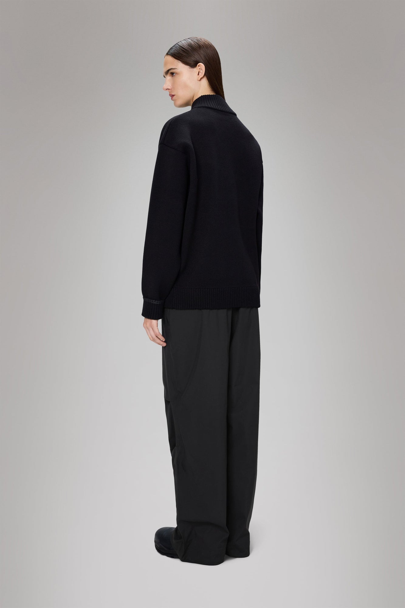 RAINS Sowa Knit Zip Cardigan Black Long Sleeve