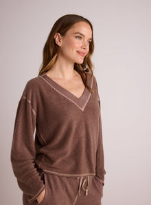 French Terry Bell Sleeve V-Neck Pullover | Mocha Mist