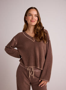 French Terry Bell Sleeve V-Neck Pullover | Mocha Mist