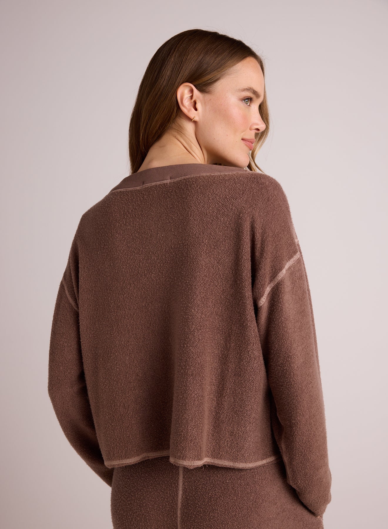 French Terry Bell Sleeve V-Neck Pullover | Mocha Mist