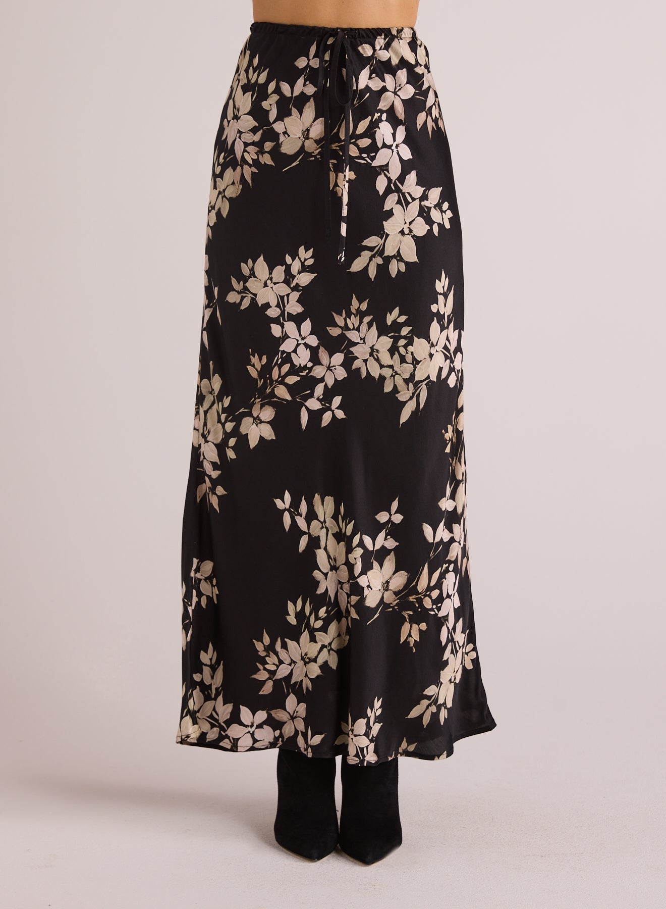 Bias Skirt with Tie | Ivory Floral Print