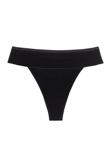 Black velvet bikini bottom with off-shoulder binding detail and high-cut leg.