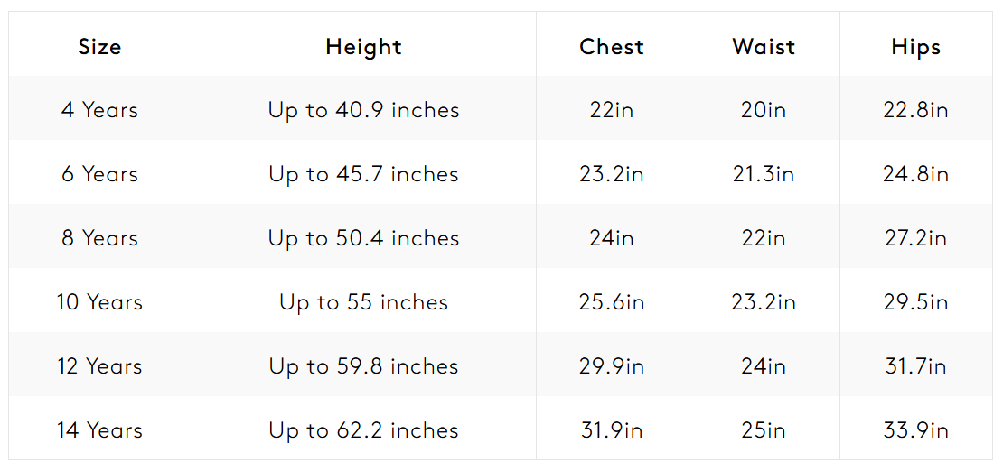 Product size guide