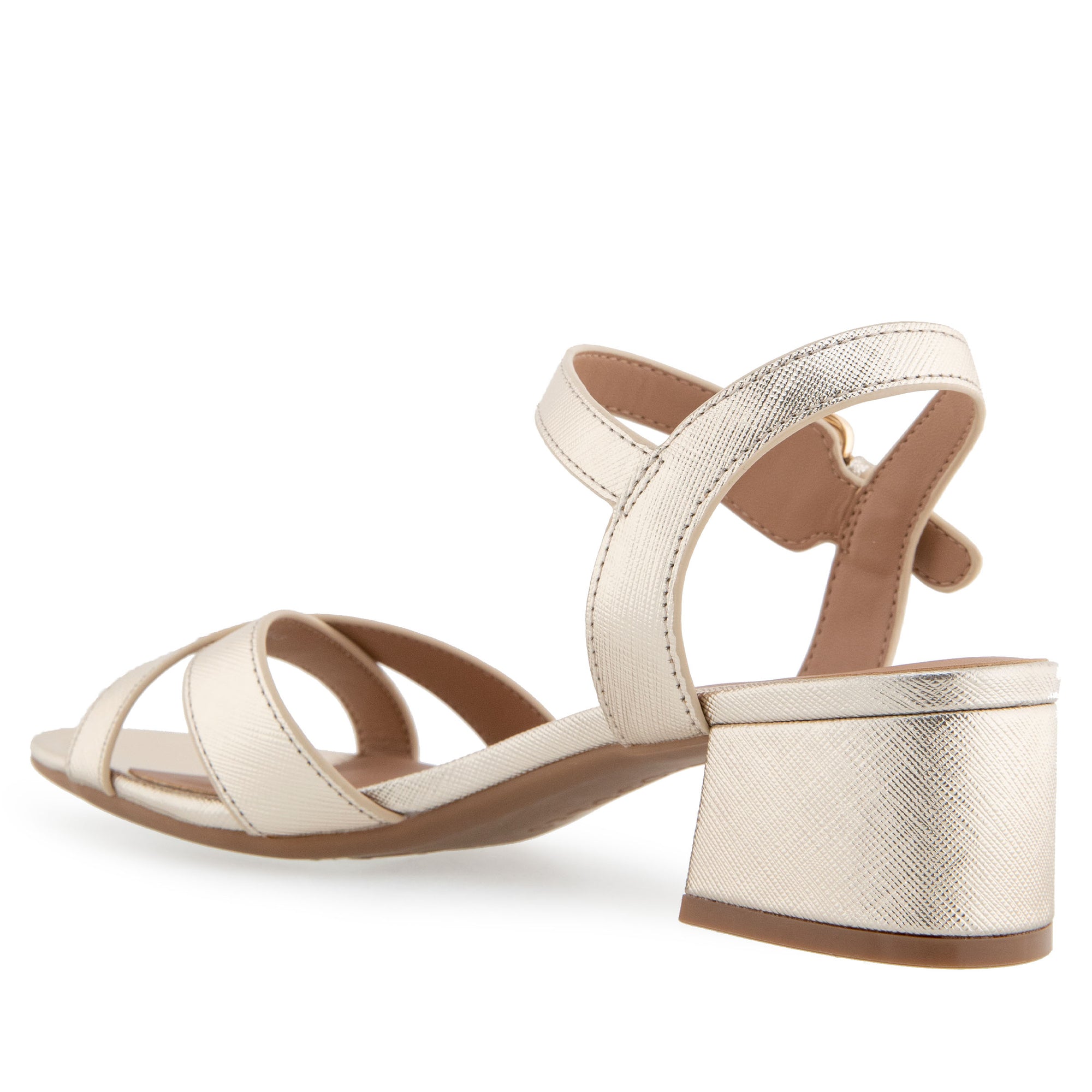 Cinzia Sandal Block Heel | Soft Gold Faux Saffiano