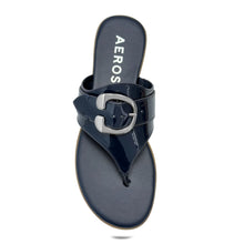 Glitz Sandal Flat | Navy Faux Patent
