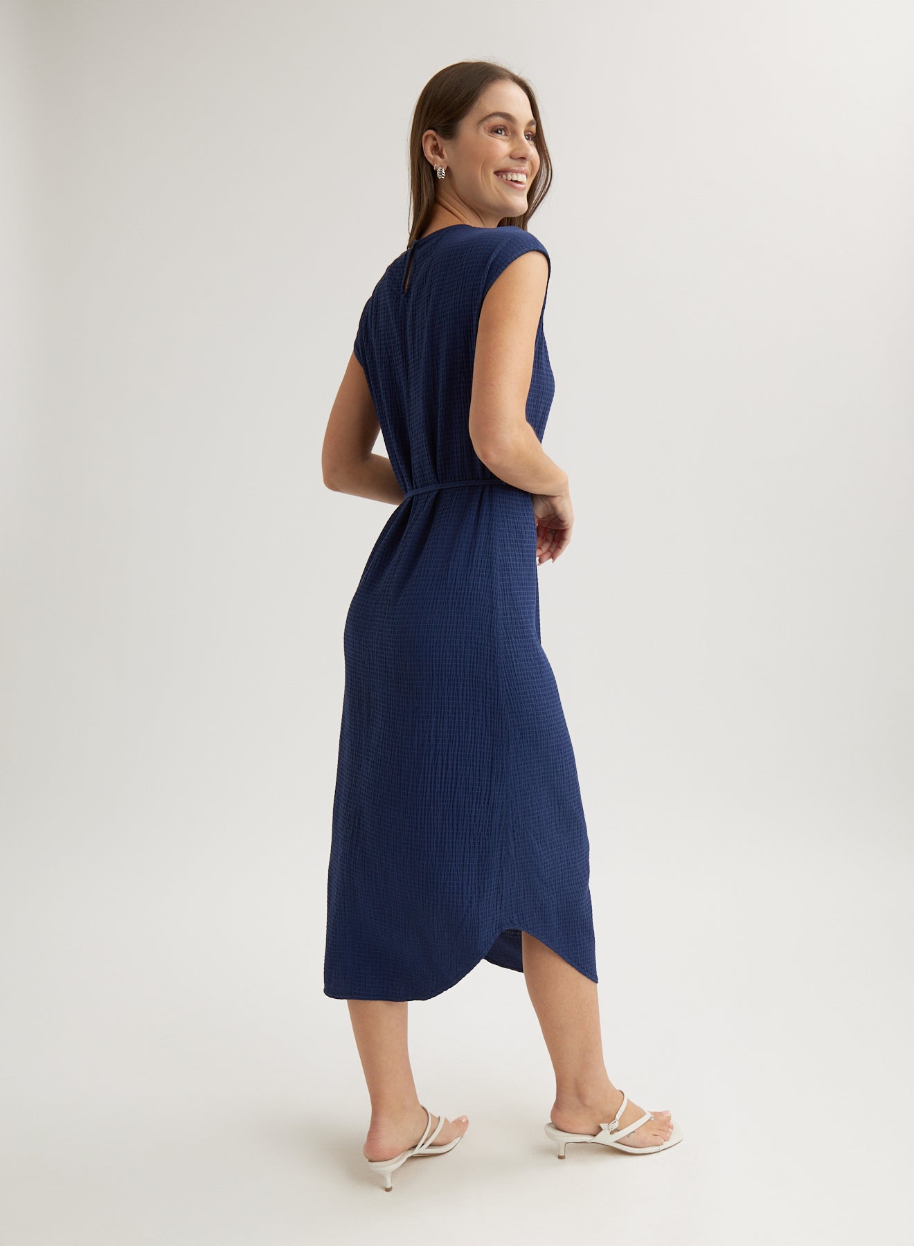 Cap Sleeve Midi Dress | Navy Coast
