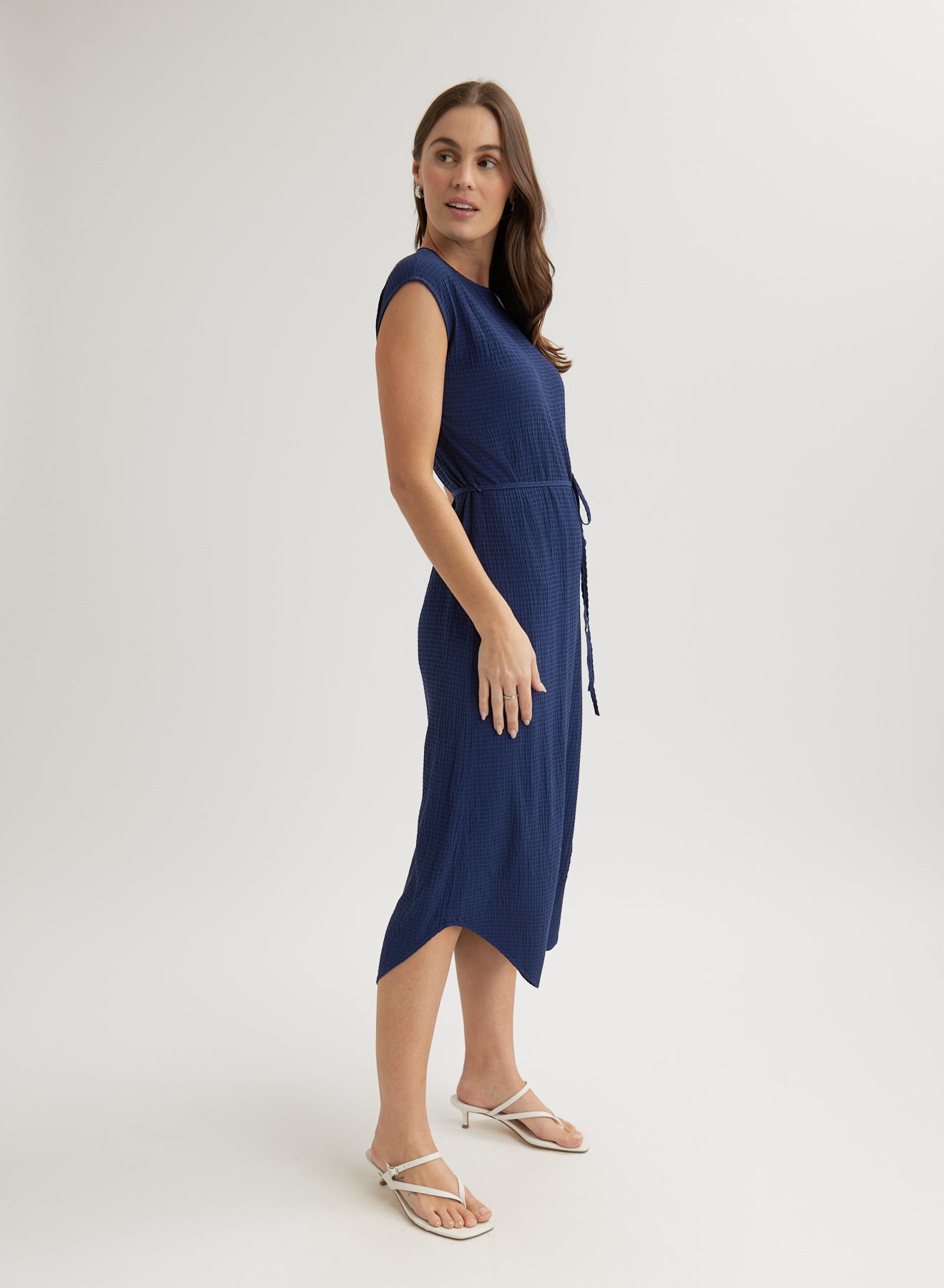 Cap Sleeve Midi Dress | Navy Coast
