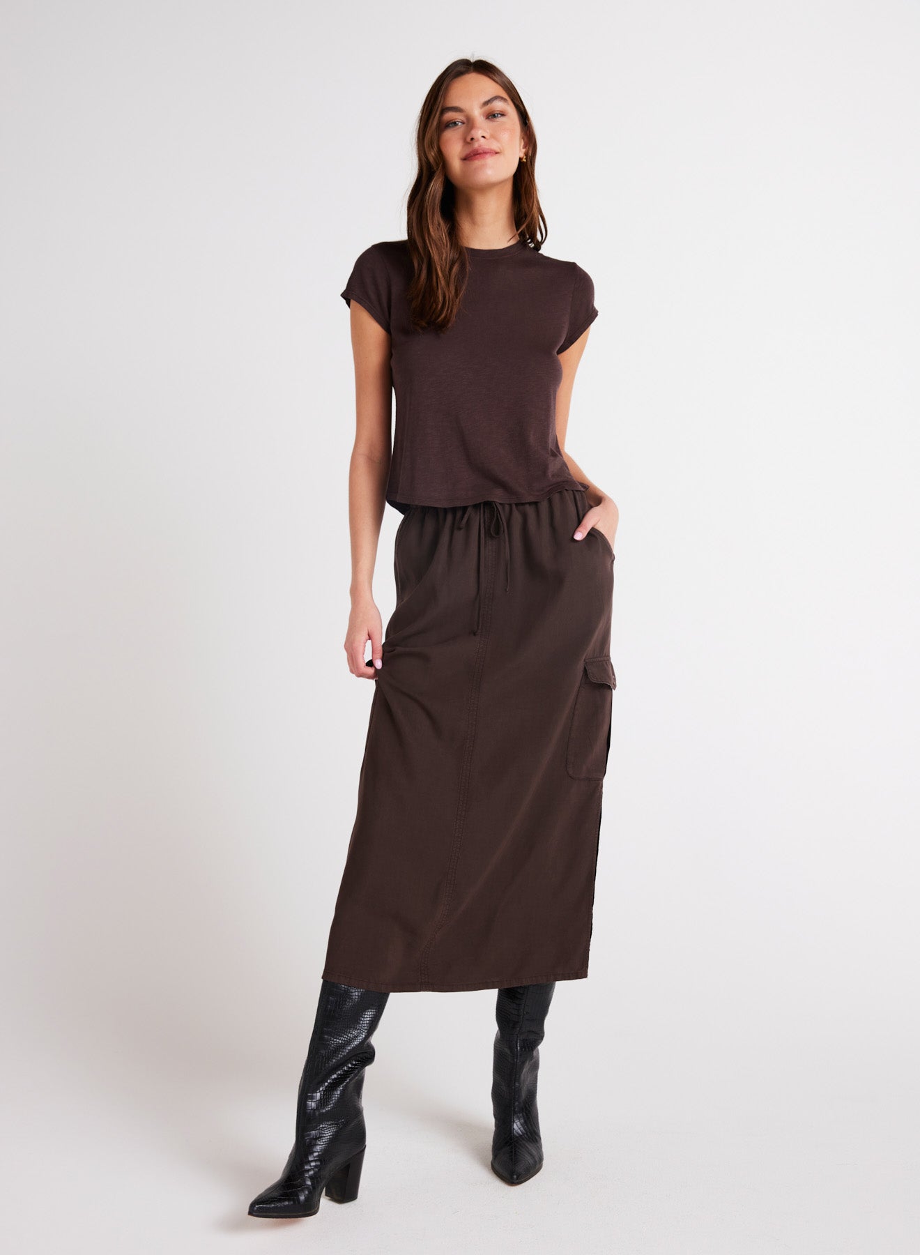 Cargo Midi Skirt | Chestnut Brown