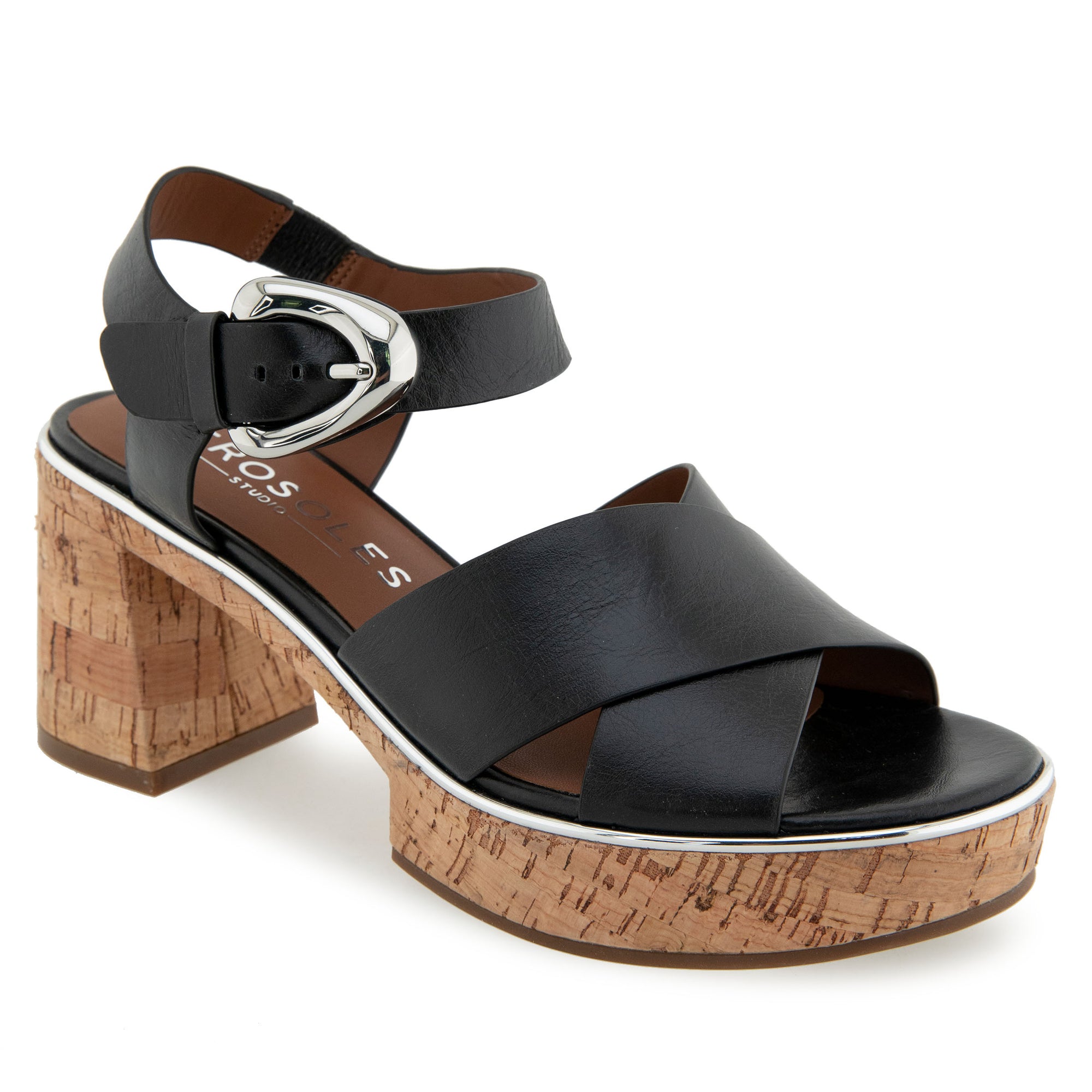 Zephyr Sandal Dress Platform | Black Burnished Leather