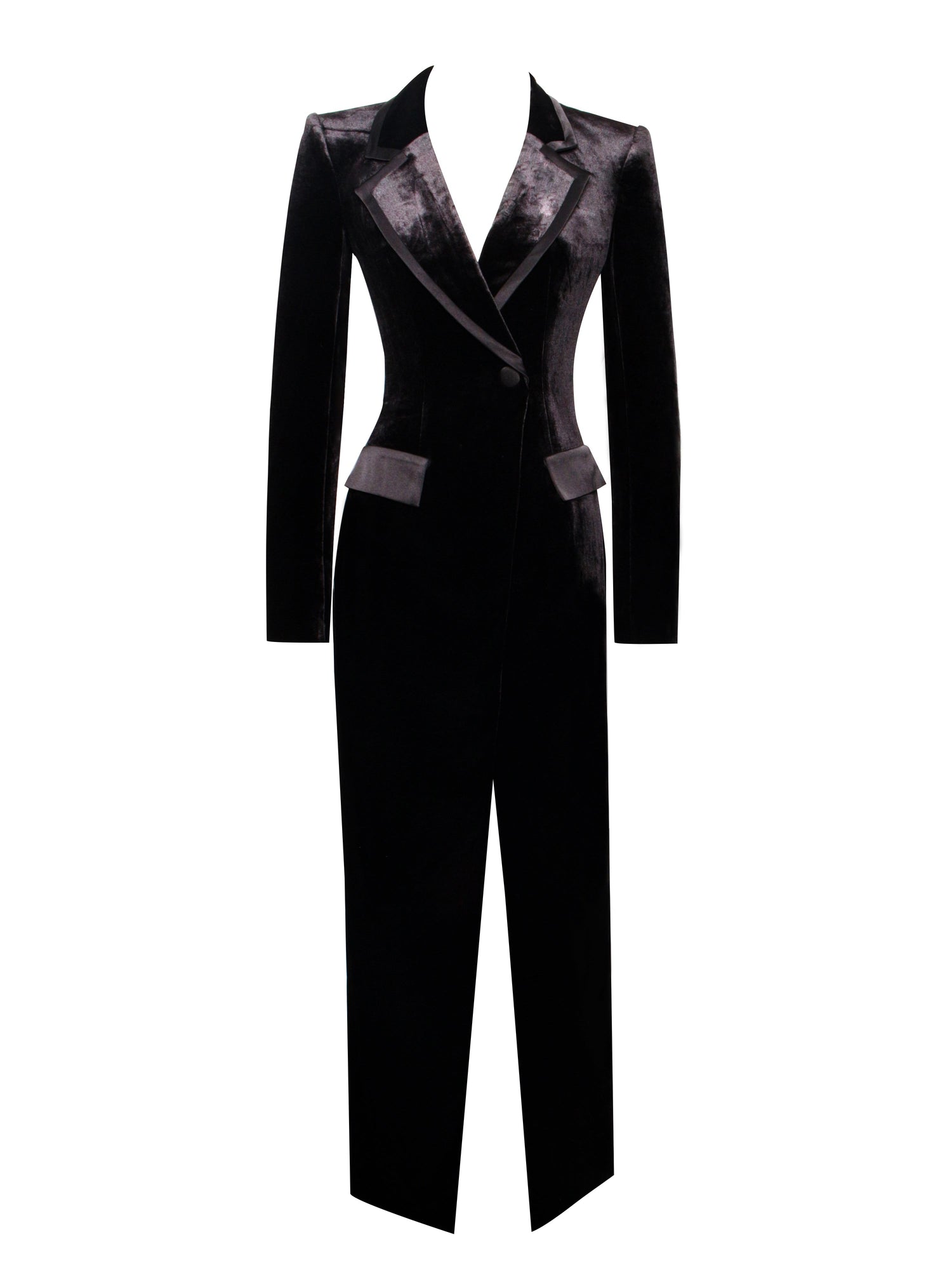 Willow Velvet High Slit Blazer Gown | Black