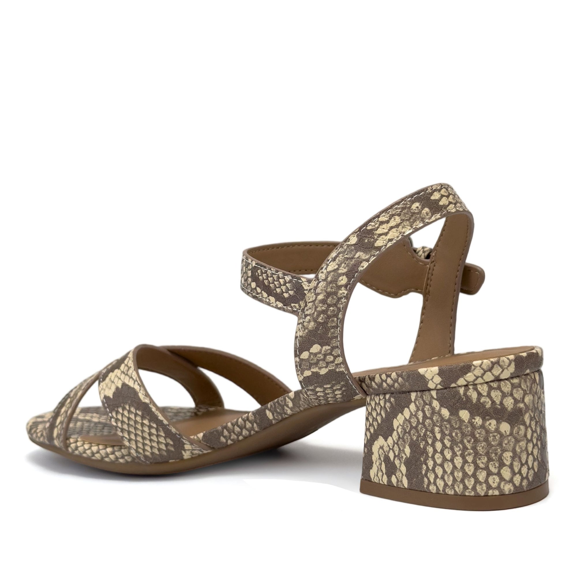 Cinzia Sandal Block Heel | Pale Yellow Faux Snake Print