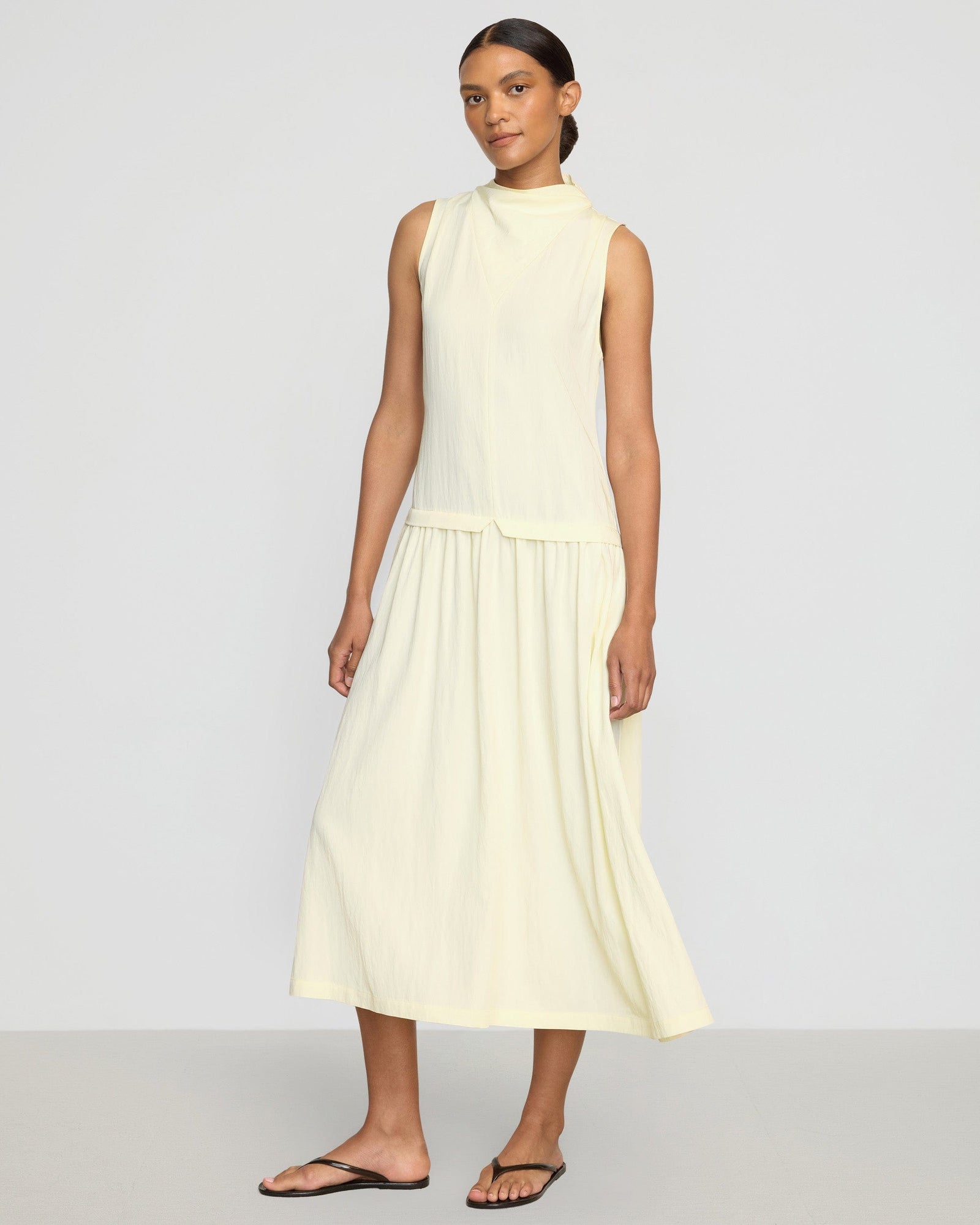 Vanessa | Chinon Drop-Waist Gathered-Neck Dress in Size Small