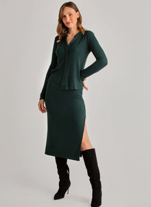 Clean Waist Knit Skirt with Side Slit | Dark Hunter