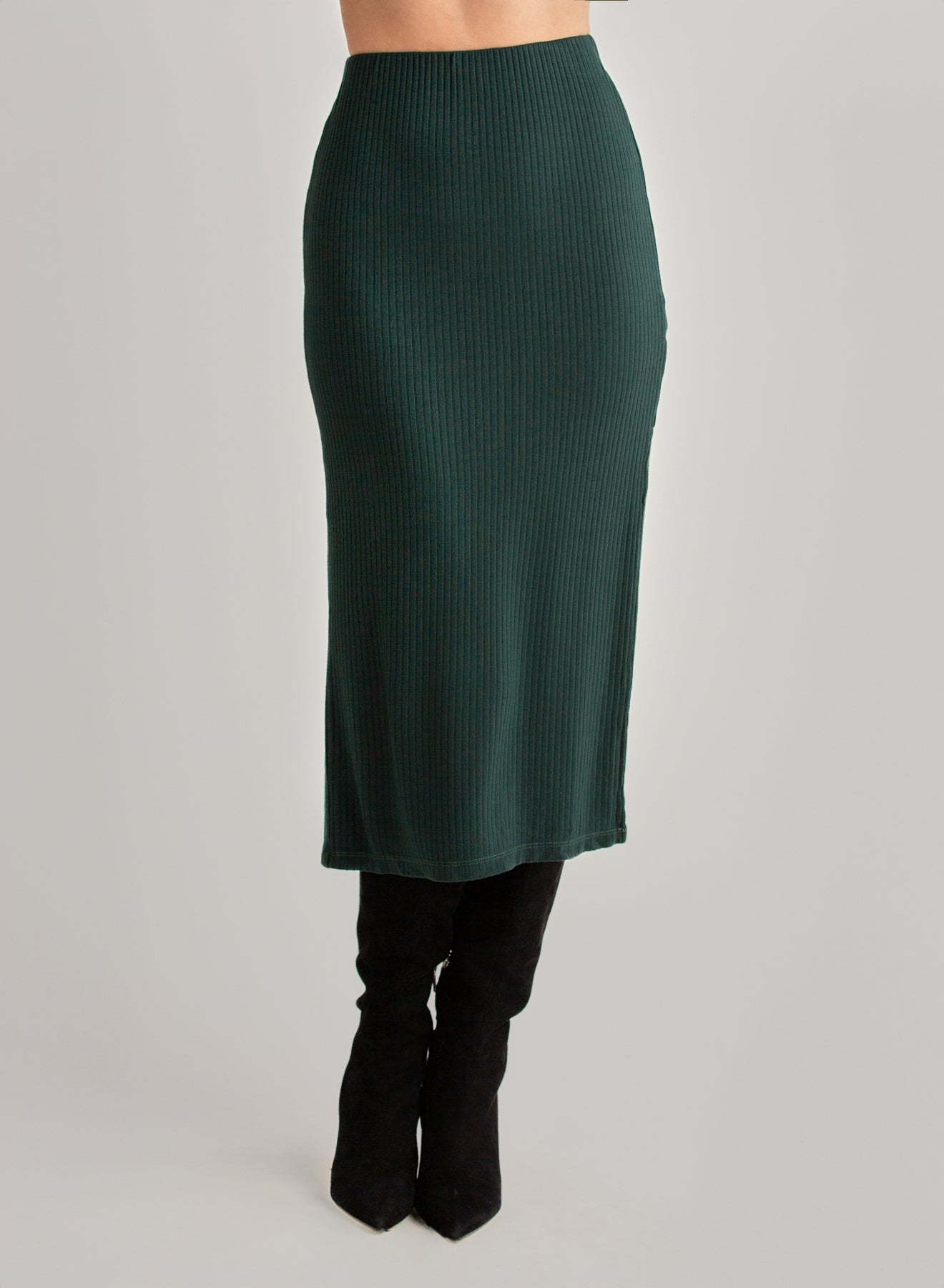 Clean Waist Knit Skirt with Side Slit | Dark Hunter